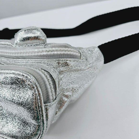 Zara Teddy Bear Fanny Pack Sling Back Metallic Silver Black Small Adjustable Fun - Picture 5 of 10
